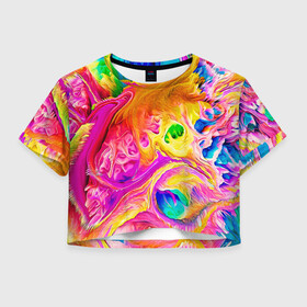 Женская футболка Crop-top 3D с принтом TIE DYE , 100% полиэстер | круглая горловина, длина футболки до линии талии, рукава с отворотами | abstraction | geometry | hexagon | neon | paints | stripes | texture | tie dye | triangle | абстракция | брызги | геометрия | краски | неон | неоновый | соты | тай дай | текстура