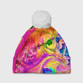 Шапка 3D c помпоном с принтом TIE DYE , 100% полиэстер | универсальный размер, печать по всей поверхности изделия | abstraction | geometry | hexagon | neon | paints | stripes | texture | tie dye | triangle | абстракция | брызги | геометрия | краски | неон | неоновый | соты | тай дай | текстура