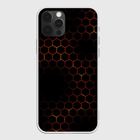 Чехол для iPhone 12 Pro Max с принтом ОГНЕННЫЕ СОТЫ | FIRE COMBS , Силикон |  | abstraction | geometry | hexagon | neon | paints | stripes | texture | triangle | абстракция | брызги | геометрия | краски | неон | неоновый | соты | текстура