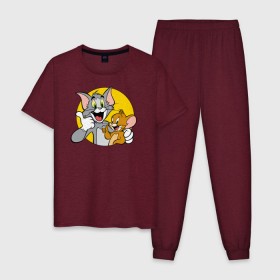 Мужская пижама хлопок с принтом Tom&Jerry , 100% хлопок | брюки и футболка прямого кроя, без карманов, на брюках мягкая резинка на поясе и по низу штанин
 | tom  jerry | tom and jerry | tomjerry | vdgerir | мамочка два тапочка | том и джери | том и джерри