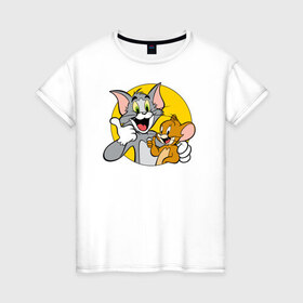 Женская футболка хлопок с принтом Tom&Jerry , 100% хлопок | прямой крой, круглый вырез горловины, длина до линии бедер, слегка спущенное плечо | tom  jerry | tom and jerry | tomjerry | vdgerir | мамочка два тапочка | том и джери | том и джерри