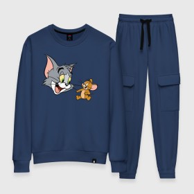 Женский костюм хлопок с принтом Tom&Jerry , 100% хлопок | на свитшоте круглая горловина, мягкая резинка по низу. Брюки заужены к низу, на них два вида карманов: два 