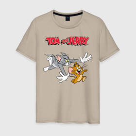 Мужская футболка хлопок с принтом Tom&Jerry , 100% хлопок | прямой крой, круглый вырез горловины, длина до линии бедер, слегка спущенное плечо. | spike | tom  jerry | tom and jerry | tomjerry | tuffy | vdgerir | мамочка два тапочка | том и джери | том и джерри