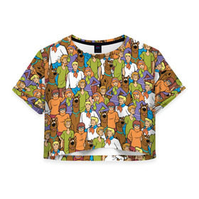 Женская футболка Crop-top 3D с принтом Scooby-Doo Team , 100% полиэстер | круглая горловина, длина футболки до линии талии, рукава с отворотами | Тематика изображения на принте: fred jones | scooby doo | vdosadir | velma dinkle | велма динкли | дафна блейк | скуберт фон дуенхеймер | скуби ду | уильям ханна | фред джонс | шегги