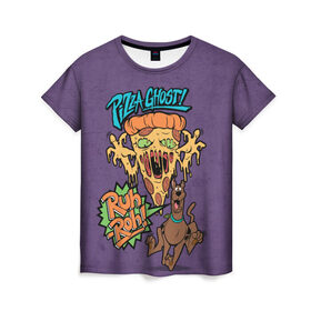 Женская футболка 3D с принтом Pizza Ghost ! , 100% полиэфир ( синтетическое хлопкоподобное полотно) | прямой крой, круглый вырез горловины, длина до линии бедер | ruh roh | scooby doo | vdosadir | пицца | скуберт фон дуенхеймер | скуби ду | уильям ханна