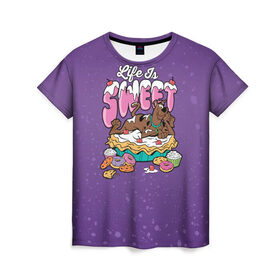 Женская футболка 3D с принтом Life is Sweet , 100% полиэфир ( синтетическое хлопкоподобное полотно) | прямой крой, круглый вырез горловины, длина до линии бедер | scooby doo | vdosadir | скуберт фон дуенхеймер | скуби ду | сладости | уильям ханна
