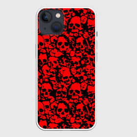 Чехол для iPhone 13 с принтом КРАСНЫЕ ЧЕРЕПА | RED SKULL ,  |  | abstraction | bones | geometry | hexagon | neon | paints | skull | stripes | texture | triangle | абстракция | брызги | геометрия | краски | неон | неоновый | соты | текстура | черепа