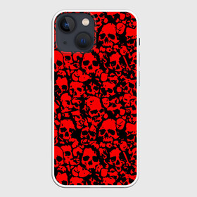 Чехол для iPhone 13 mini с принтом КРАСНЫЕ ЧЕРЕПА | RED SKULL ,  |  | abstraction | bones | geometry | hexagon | neon | paints | skull | stripes | texture | triangle | абстракция | брызги | геометрия | краски | неон | неоновый | соты | текстура | черепа