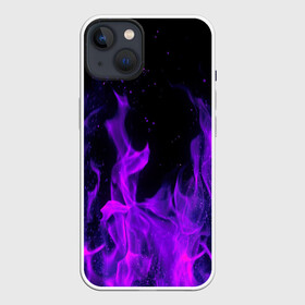 Чехол для iPhone 13 с принтом ФИОЛЕТОВЫЙ ОГОНЬ | PURPLE FIRE ,  |  | Тематика изображения на принте: abstraction | bones | fire | geometry | hexagon | neon | paints | skull | stripes | texture | triangle | абстракция | брызги | геометрия | краски | неон | неоновый | огонь | соты | текстура | черепа