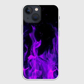 Чехол для iPhone 13 mini с принтом ФИОЛЕТОВЫЙ ОГОНЬ | PURPLE FIRE ,  |  | Тематика изображения на принте: abstraction | bones | fire | geometry | hexagon | neon | paints | skull | stripes | texture | triangle | абстракция | брызги | геометрия | краски | неон | неоновый | огонь | соты | текстура | черепа