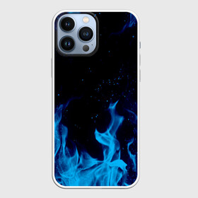 Чехол для iPhone 13 Pro Max с принтом СИНИЙ ОГОНЬ | BLUE FIRE ,  |  | Тематика изображения на принте: abstraction | blue fire | bones | fire | geometry | hexagon | neon | paints | skull | stripes | texture | triangle | абстракция | брызги | геометрия | краски | неон | неоновый | огонь | соты | текстура | черепа