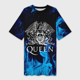 Платье-футболка 3D с принтом QUEEN | КВИН (Z) ,  |  | Тематика изображения на принте: queen | rock | we will rock you | брайан мэи | группа queen | группа квин | джон дикон | квин | королева | король | роджер тейлор | рок | фредди меркьюри