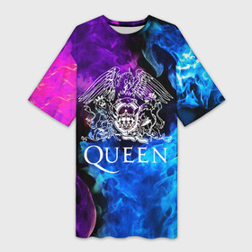 Платье-футболка 3D с принтом QUEEN ,  |  | Тематика изображения на принте: queen | rock | we will rock you | брайан мэи | группа queen | группа квин | джон дикон | квин | королева | король | роджер тейлор | рок | фредди меркьюри