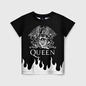 Детская футболка 3D с принтом QUEEN  , 100% гипоаллергенный полиэфир | прямой крой, круглый вырез горловины, длина до линии бедер, чуть спущенное плечо, ткань немного тянется | queen | rock | we will rock you | брайан мэи | группа queen | группа квин | джон дикон | квин | королева | король | роджер тейлор | рок | фредди меркьюри