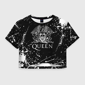 Женская футболка Crop-top 3D с принтом QUEEN  , 100% полиэстер | круглая горловина, длина футболки до линии талии, рукава с отворотами | queen | rock | we will rock you | брайан мэи | группа queen | группа квин | джон дикон | квин | королева | король | роджер тейлор | рок | фредди меркьюри