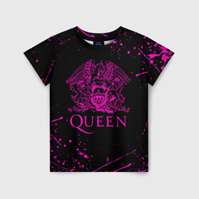 Детская футболка 3D с принтом QUEEN  , 100% гипоаллергенный полиэфир | прямой крой, круглый вырез горловины, длина до линии бедер, чуть спущенное плечо, ткань немного тянется | queen | rock | we will rock you | брайан мэи | группа queen | группа квин | джон дикон | квин | королева | король | роджер тейлор | рок | фредди меркьюри