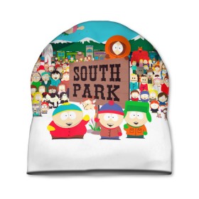 Шапка 3D с принтом South Park , 100% полиэстер | универсальный размер, печать по всей поверхности изделия | south park | sp | батерс | баттерс | гарисон | енот | кайл  брофловски | картман | кеннет | кенни | маки | макки | маккормик | марш | мистер | мистереон | мультфильм | полотенчик | ренди | саус парк | сауспарк