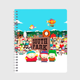 Тетрадь с принтом South Park , 100% бумага | 48 листов, плотность листов — 60 г/м2, плотность картонной обложки — 250 г/м2. Листы скреплены сбоку удобной пружинной спиралью. Уголки страниц и обложки скругленные. Цвет линий — светло-серый
 | Тематика изображения на принте: south park | sp | батерс | баттерс | гарисон | енот | кайл  брофловски | картман | кеннет | кенни | маки | макки | маккормик | марш | мистер | мистереон | мультфильм | полотенчик | ренди | саус парк | сауспарк