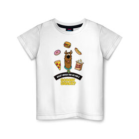 Детская футболка хлопок с принтом Scooby Snack , 100% хлопок | круглый вырез горловины, полуприлегающий силуэт, длина до линии бедер | Тематика изображения на принте: scooby doo | vdosadir | еда | пицца | скуберт фон дуенхеймер | скуби ду | уильям ханна