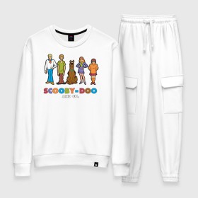 Женский костюм хлопок с принтом Scooby-Doo and Co , 100% хлопок | на свитшоте круглая горловина, мягкая резинка по низу. Брюки заужены к низу, на них два вида карманов: два 