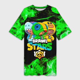 Платье-футболка 3D с принтом Brawl Stars Leon Trio ,  |  | brawl stars | brawl stars leon | leon | leon green | leon sally | leon shark | бравл старс | леон | леон акула | леон огонь | леон салли | леон старс