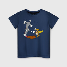Детская футболка хлопок с принтом Tom&Jerry , 100% хлопок | круглый вырез горловины, полуприлегающий силуэт, длина до линии бедер | spike | tom  jerry | tom and jerry | tomjerry | tuffy | vdgerir | мамочка два тапочка | том и джери | том и джерри