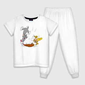 Детская пижама хлопок с принтом Tom&Jerry , 100% хлопок |  брюки и футболка прямого кроя, без карманов, на брюках мягкая резинка на поясе и по низу штанин
 | Тематика изображения на принте: spike | tom  jerry | tom and jerry | tomjerry | tuffy | vdgerir | мамочка два тапочка | том и джери | том и джерри