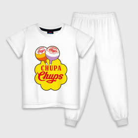 Детская пижама хлопок с принтом Chupa-Chups , 100% хлопок |  брюки и футболка прямого кроя, без карманов, на брюках мягкая резинка на поясе и по низу штанин
 | 