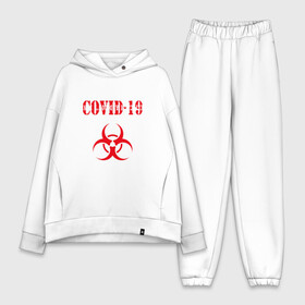 Женский костюм хлопок Oversize с принтом COVID 19 ,  |  | coronavirus | covid 19 | keep calm | virus | будь спокоен | вирус | ковид 19 | корона вирус | коронавирус | короновирус | пандемия | т вирус | эпидемия