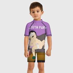Детский купальный костюм 3D с принтом ЮЖНЫЙ ПАРК , Полиэстер 85%, Спандекс 15% | застежка на молнии на спине | cartman | kenny | kyle | south park | stan | кайл | картман | кенни | стэн | южный парк