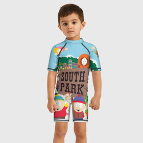 Детский купальный костюм 3D с принтом ЮЖНЫЙ ПАРК , Полиэстер 85%, Спандекс 15% | застежка на молнии на спине | cartman | kenny | kyle | south park | stan | кайл | картман | кенни | стэн | южный парк