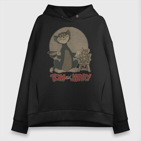 Женское худи Oversize хлопок с принтом Tom&Jerry , френч-терри — 70% хлопок, 30% полиэстер. Мягкий теплый начес внутри —100% хлопок | боковые карманы, эластичные манжеты и нижняя кромка, капюшон на магнитной кнопке | spike | tom  jerry | tom and jerry | tomjerry | tuffy | vdgerir | мамочка два тапочка | том и джери | том и джерри