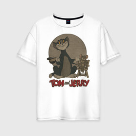 Женская футболка хлопок Oversize с принтом Tom&Jerry , 100% хлопок | свободный крой, круглый ворот, спущенный рукав, длина до линии бедер
 | spike | tom  jerry | tom and jerry | tomjerry | tuffy | vdgerir | мамочка два тапочка | том и джери | том и джерри