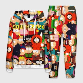 Мужской костюм 3D с принтом SOUTH PARK , 100% полиэстер | Манжеты и пояс оформлены тканевой резинкой, двухслойный капюшон со шнурком для регулировки, карманы спереди | cartman | kenny | kyle | south park | stan | кайл | картман | кенни | стэн | южный парк