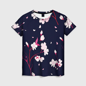 Женская футболка 3D с принтом Сакура , 100% полиэфир ( синтетическое хлопкоподобное полотно) | прямой крой, круглый вырез горловины, длина до линии бедер | cherry | flowers | japan | sakura | spring | весна | вишня | дерево | сакура | цветы | япония