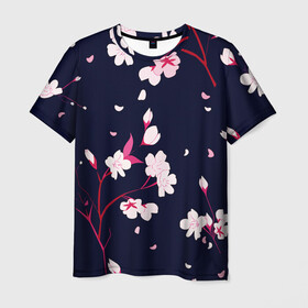 Мужская футболка 3D с принтом Сакура , 100% полиэфир | прямой крой, круглый вырез горловины, длина до линии бедер | cherry | flowers | japan | sakura | spring | весна | вишня | дерево | сакура | цветы | япония
