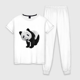 Женская пижама хлопок с принтом Панда , 100% хлопок | брюки и футболка прямого кроя, без карманов, на брюках мягкая резинка на поясе и по низу штанин | животное | медведь | панда | пушистый | черно белое