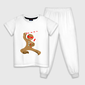 Детская пижама хлопок с принтом Пряничный ниндзя , 100% хлопок |  брюки и футболка прямого кроя, без карманов, на брюках мягкая резинка на поясе и по низу штанин
 | Тематика изображения на принте: айкидо | кунг фу | ниндзя | пряничный человечек