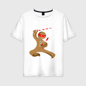 Женская футболка хлопок Oversize с принтом Пряничный ниндзя , 100% хлопок | свободный крой, круглый ворот, спущенный рукав, длина до линии бедер
 | айкидо | кунг фу | ниндзя | пряничный человечек