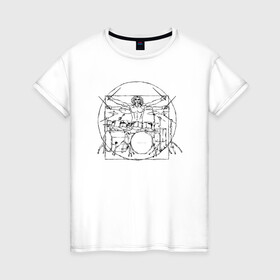 Женская футболка хлопок с принтом Витрувианский барабанщик , 100% хлопок | прямой крой, круглый вырез горловины, длина до линии бедер, слегка спущенное плечо | барабанщик | витрувианский человек | да винчи | рок | ударные