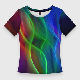 Женская футболка 3D Slim с принтом НЕОНОВАЯ АБСТРАКЦИЯ ,  |  | abstraction | geometry | hexagon | neon | paints | stripes | texture | triangle | абстракция | брызги | геометрия | краски | неон | неоновый | соты | текстура