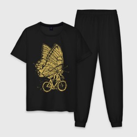 Мужская пижама хлопок с принтом Бабочка на велосипеде , 100% хлопок | брюки и футболка прямого кроя, без карманов, на брюках мягкая резинка на поясе и по низу штанин
 | бабочка | велосипед | велоспорт | зож