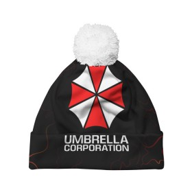 Шапка 3D c помпоном с принтом UMBRELLA CORP , 100% полиэстер | универсальный размер, печать по всей поверхности изделия | 