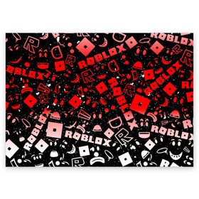 Поздравительная открытка с принтом Roblox , 100% бумага | плотность бумаги 280 г/м2, матовая, на обратной стороне линовка и место для марки
 | Тематика изображения на принте: dynablocks | for kids | funny | roblox | robux | roleplay | белый | блоки | вселенная | герои | красный | кубики | роблокс | симулятор