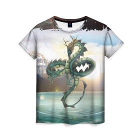Женская футболка 3D с принтом Дракон , 100% полиэфир ( синтетическое хлопкоподобное полотно) | прямой крой, круглый вырез горловины, длина до линии бедер | dragon | monster | драго | дракон | космический дракон | монстр | огнедыщащий | прикольная картинка | чудовище | японский дракон | ящерица