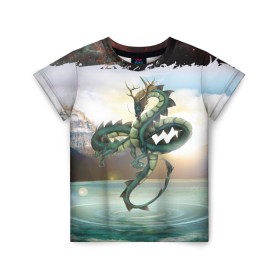Детская футболка 3D с принтом Дракон , 100% гипоаллергенный полиэфир | прямой крой, круглый вырез горловины, длина до линии бедер, чуть спущенное плечо, ткань немного тянется | dragon | monster | драго | дракон | космический дракон | монстр | огнедыщащий | прикольная картинка | чудовище | японский дракон | ящерица