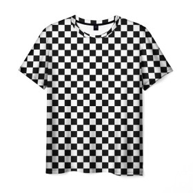 Мужская футболка 3D с принтом Шахматка мелкая , 100% полиэфир | прямой крой, круглый вырез горловины, длина до линии бедер | квадраты | мелкая шахматка | текстуры | узор шахматка | узоры | чб | чб квадраты | чб узор | шахматка | шахматная доска | шахматы