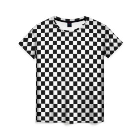Женская футболка 3D с принтом Шахматка мелкая , 100% полиэфир ( синтетическое хлопкоподобное полотно) | прямой крой, круглый вырез горловины, длина до линии бедер | квадраты | мелкая шахматка | текстуры | узор шахматка | узоры | чб | чб квадраты | чб узор | шахматка | шахматная доска | шахматы