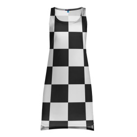 Платье-майка 3D с принтом Шахматка , 100% полиэстер | полуприлегающий силуэт, широкие бретели, круглый вырез горловины, удлиненный подол сзади. | квадраты | текстуры | узор шахматка | узоры | чб | чб квадраты | чб узор | шахматка | шахматная доска | шахматы