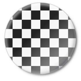Значок с принтом Шахматка ,  металл | круглая форма, металлическая застежка в виде булавки | квадраты | текстуры | узор шахматка | узоры | чб | чб квадраты | чб узор | шахматка | шахматная доска | шахматы
